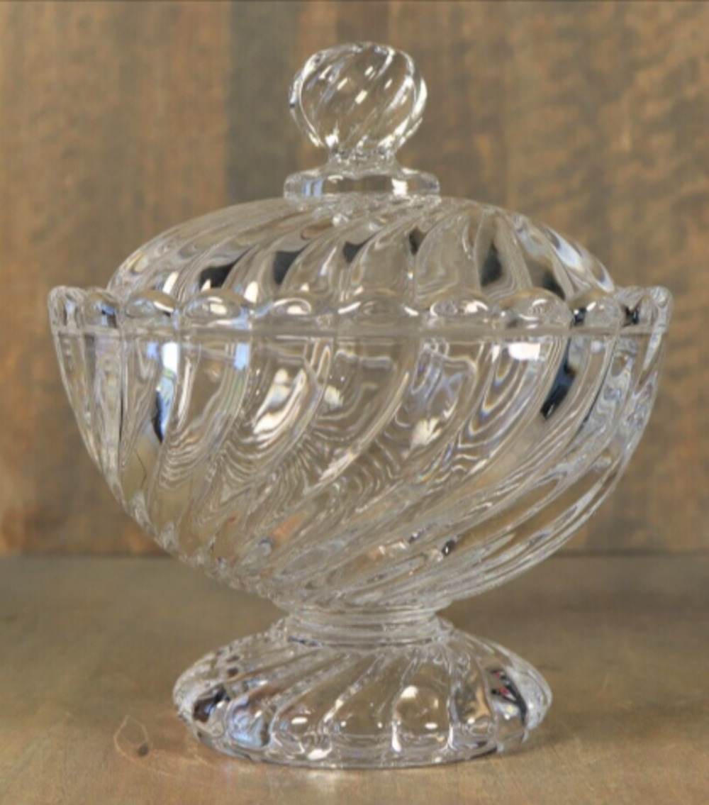 Vintage Baccarat France Crystal Bambous Tors Swirl Covered Candy Dish Sugar Bowl